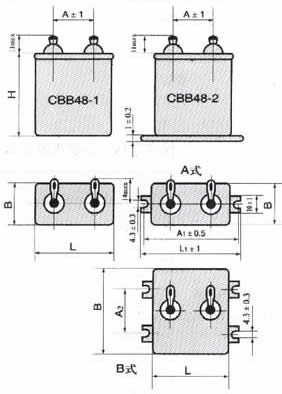 CBB48型交流金屬化聚丙烯膜介質(zhì)電容器尺寸圖